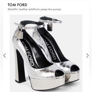 Tom Ford metallic leather platform peep-toe pumps